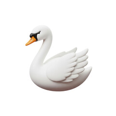 Fototapeta premium A white swan with an orange beak and black markings is depicted in a serene profile view