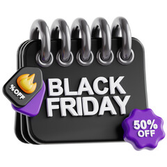3D Black Friday Sale Calendar Icon 50 Percent Off Discount Promotion