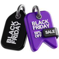Black Friday Sale Tags 50 Percent Off Discount 3D Shopping Icon