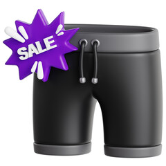 3D Black Shorts Sale Tag Ecommerce Discount Apparel Promotion Icon