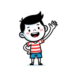 Obraz premium Cute Cartoon Boy Waving Hello, Vector Illustration