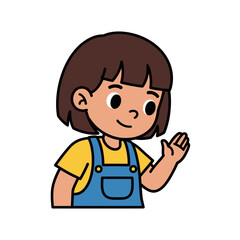 Cute Cartoon Girl Waving Hello, Happy Child Illustration