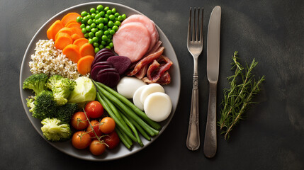 Healthy balanced meal with vegetables and protein