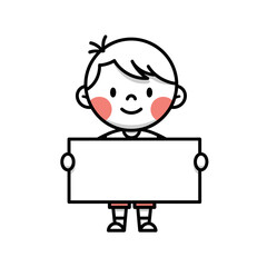 Happy Boy Holding Blank Sign - Vector Illustration