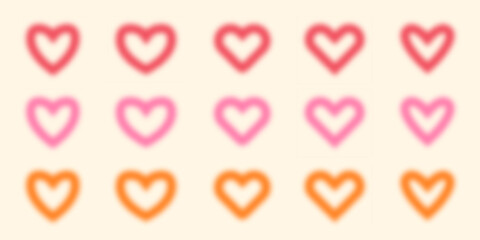 Red, yellow and orange blurred hearts collection. Soft edges love symbol set