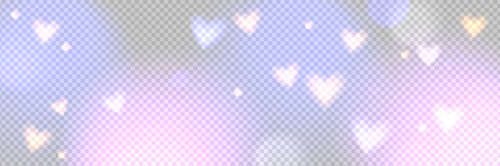 Abstract transparent background with colorful bokeh lights and blurred hearts. Valentine's Day Romantic banner for greeting card, cover, ads, social media. © Marina