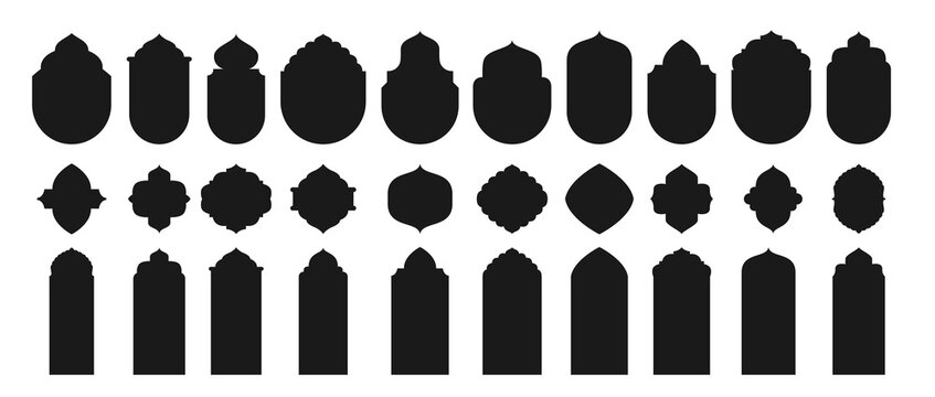 Collection of traditional Islamic shapes for door or window. Arabian Muslim design for Ramadan Kareem. Oriental silhouette elements