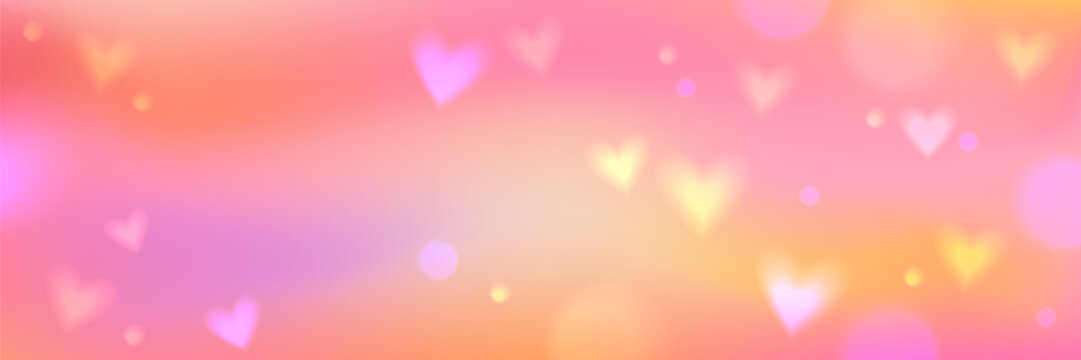 Valentine's Day background with soft gradient and blurred hearts. Romantic banner for greeting card, cover, ads, social media.