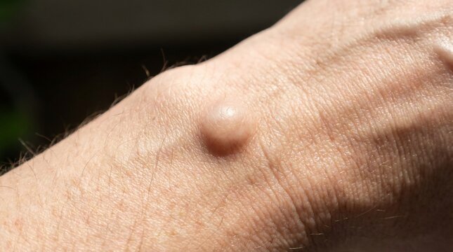 Close up of a ganglion cyst on human wrist