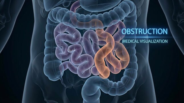 Medical illustration of human intestinal bowel obstruction anatomy