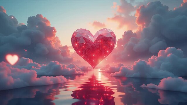 Radiant Heart Shining Through Vibrant Clouds Over Tranquil Water