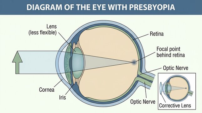 Medical Anatomical Illustration of Human Eye with Presbyopia