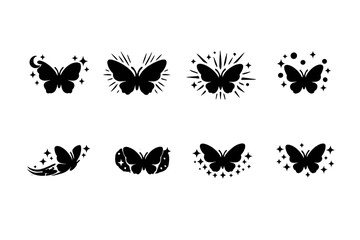 Magical light butterflies. Filled icon set of Magical light butterflies: enchanted butterfly