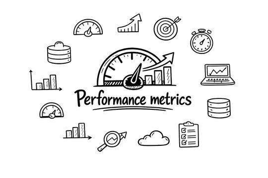 Performance metrics. Hand-drawn doodle illustration of Performance metrics. In the middle,