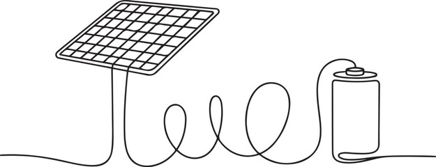 Continuous one line design of energy storage in solar panel.one line vector illustration with out background