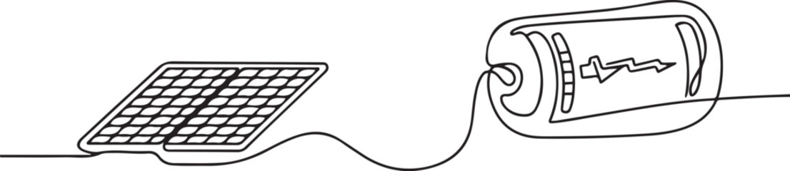 Continuous one line design of energy storage in solar panel.one line vector illustration with out background