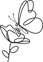 One continuous line drawing of butterfly with flower.one line vector illustration with out background