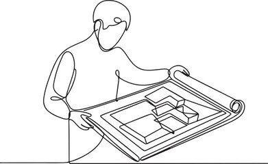 Continuous one line drawing of architect engineer reading blueprint.one line vector illustration with out background
