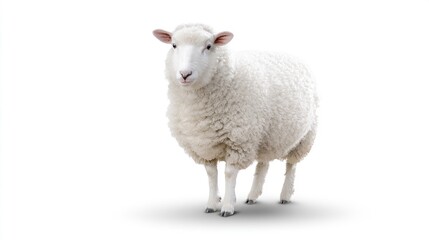 Obraz premium Fluffy White Sheep Isolated on Pure White Background