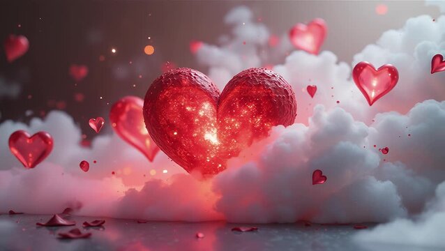 Sparkling Hearts on Cloud Background for Romantic Themes
