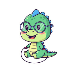 Obraz premium Adorable cartoon baby dinosaur with glasses and a cheerful expression in