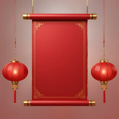 Red festive vertical frame with Chinese lanterns