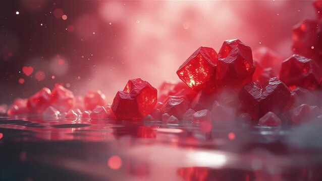 Shimmering Red Crystals Reflecting Light in a Mystical Setting
