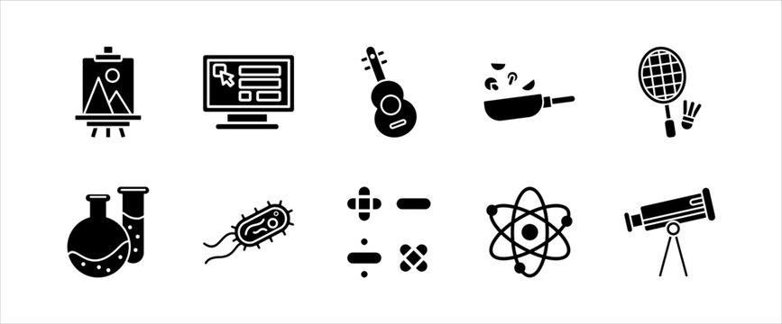 Universal school education icons for science social studies language and arts subjects