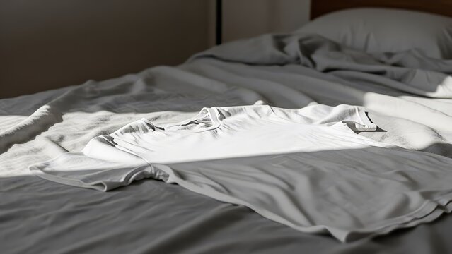 Unmade Bed with Rumpled Sheets and Pillows.