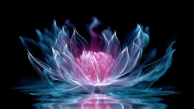 Spiritual flower spinning in neon colors concept. Ethereal lotus flower radiating vibrant hues in a captivating display.