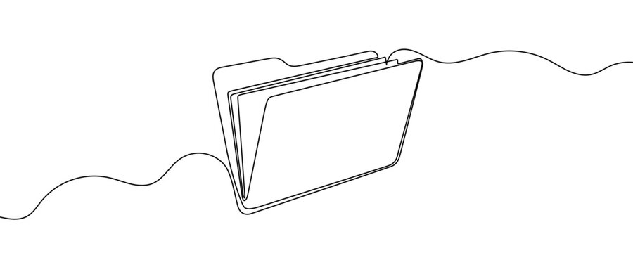 A classic folder for files or documents, symbolizing data storage and organization. Drawing in one line art style with editable black stroke. Vector illustration.