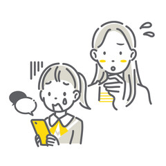 A mother worried about her child using a smartphone - A simple and stylish line drawing