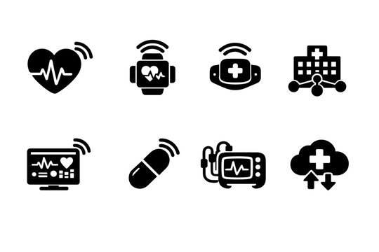 Healthcare IoT Icons. Healthcare IoT. Filled icon set of Healthcare IoT: heart monitor, smart watch, medical