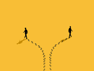 two businessmen walked in different directions, leaving behind footprints