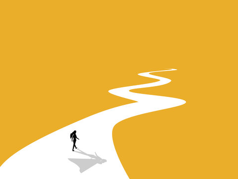 businesswoman and her shadow hero marched forward confidently