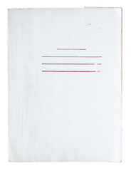 top view of old document folder with printed lines for name and address on white