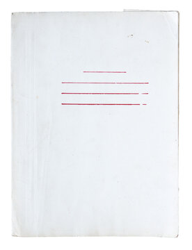 top view of old document folder with printed lines for name and address on white