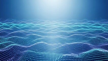 Abstract, teal and blue wave grid, lit softly from above