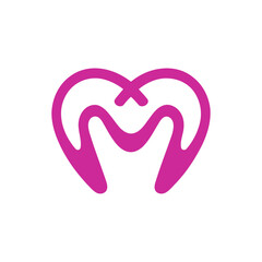 A heartwarming magenta letter m integrated into a logo