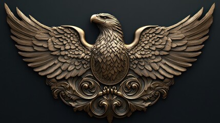 Obraz premium Ornate Eagle Sculpture, Decorative Art, 3D Design, Background Dark Grey, Stock Photo