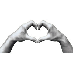 Engraved hands making heart shape: Vintage etching style love gesture illustration