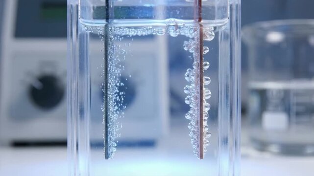 Innovative hydrogen energy production using water electrolysis technology. hopeful science and chemistry experiment for clean future fuel