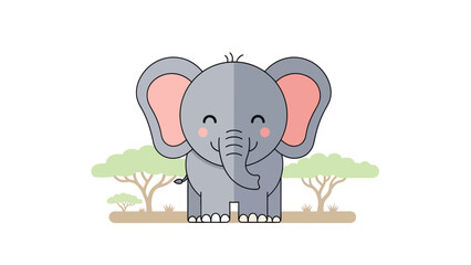 Fototapeta premium Adorable Cartoon Elephant Standing in a Natural Environment with Trees