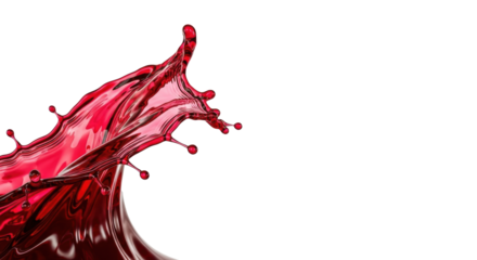 Vibrant ruby red viscous liquid, frozen mid-splash, sculpted wave, intricate swirls, droplets, isolated on transparent background, concept for premium advertising