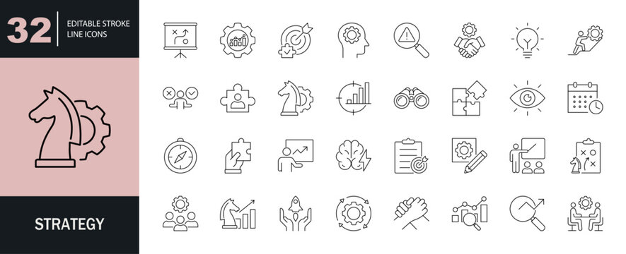Strategy icon set. Editable line icons. Vector illustration.