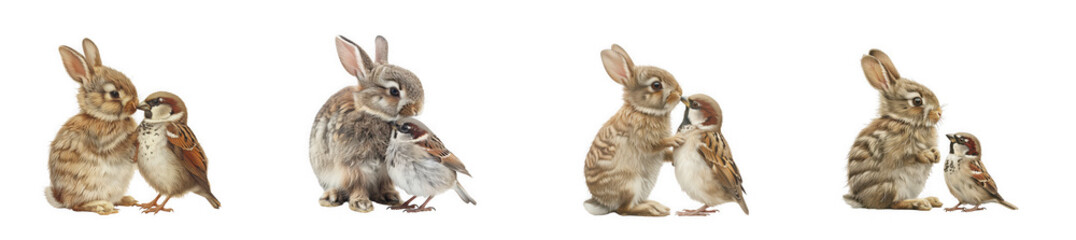 Obraz premium a heartwarming depiction of rabbits and ducklings interacting closely on transparent background high quality professional detailed