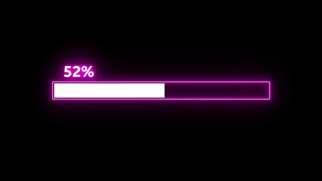 abstract glowing neon loading bar animation,Futuristic uploading progress bar with glitch effect, Retro animation uploading with glitch effect on black background