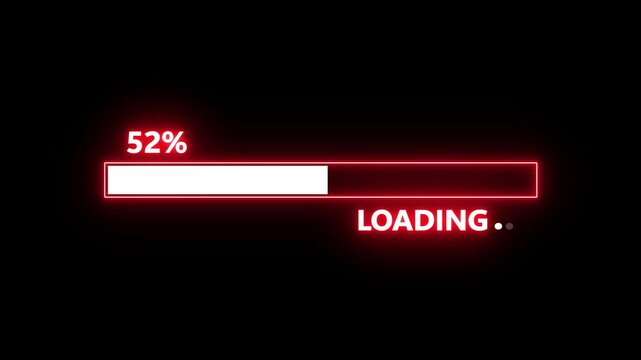 abstract glowing neon loading bar animation,Futuristic uploading progress bar with glitch effect, Retro animation uploading with glitch effect on black background