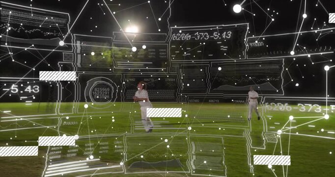 Sports fielder racing after ball hit off, leaping to catch to secure out, animated overlaying play