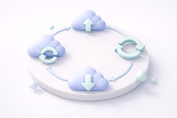 3D Clay Cloud Storage Ring&mdash;Cloud, Upload, Download, Sync Arrows